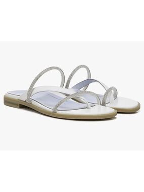 Vionic White and Silver Crystal-Strap Flat Sandals